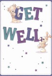 This joyful get well card overflows with optimism and comfort, echoing the community spirit often felt along Dalston Lane. Two adorable characters-a plush teddy bear and an exuberant puppy-spring to life from the design, each joyfully steadying colourful 'Get Well' letters shaded in rich indigo and blue-green hues. Their friendly, rounded forms radiate affection, their fur rendered with inviting softness that evokes both the gentleness of a cuddle and the softness of freshly arranged blooms. Twinkling starbursts in purples and aquas shine above and around, casting a lighthearted, magical air akin to the twinkle of evening lights above Dalston Square. The background's inviting cream tones provide clarity and warmth, underscoring the kindness at the heart of the message. Like a bouquet carefully crafted for a friend in need, this card combines playful artistry with sincere empathy-a perfect, comforting gesture for anyone along Kingsland High Street or nearby looking for a touch of hope and encouragement during recovery.